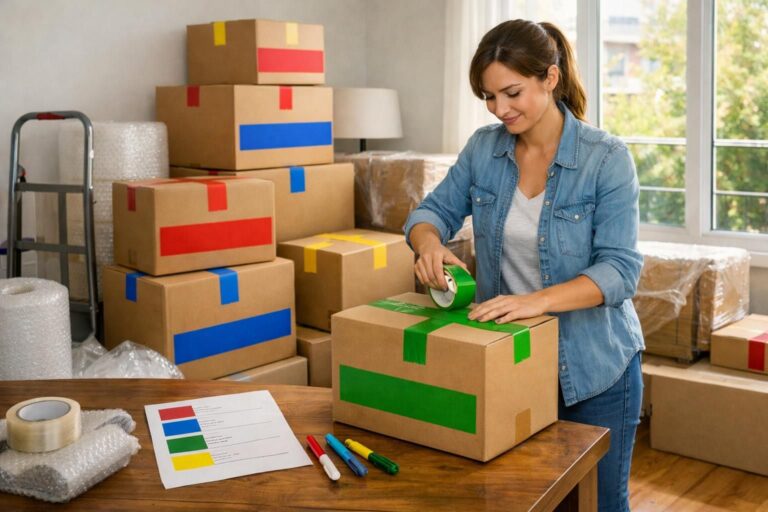 Comment organiser un déménagement seule grâce à la méthode des cartons par code couleur