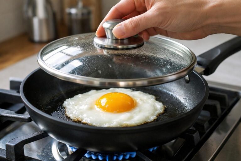 Comment réussir un œuf au plat parfait sans durcir le jaune grâce à l’astuce du couvercle