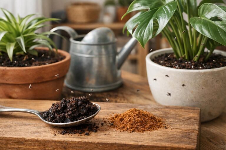 Pourquoi vos plantes d&rsquo;intérieur attirent des moucherons : découvrez le rôle du marc de café et de la cannelle