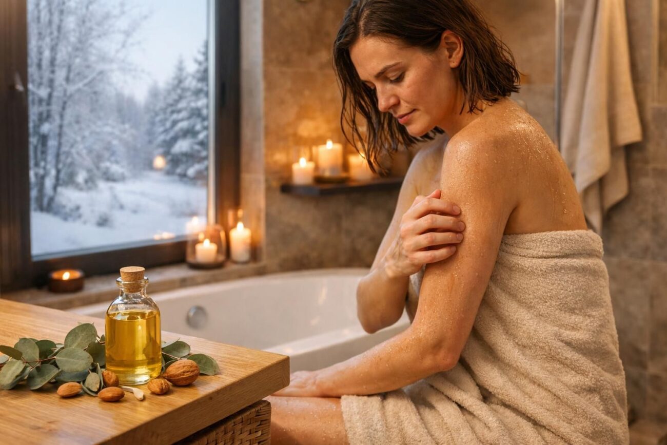 Pourquoi votre peau gratte en hiver après la douche et comment l&rsquo;huile de douche maison peut apaiser